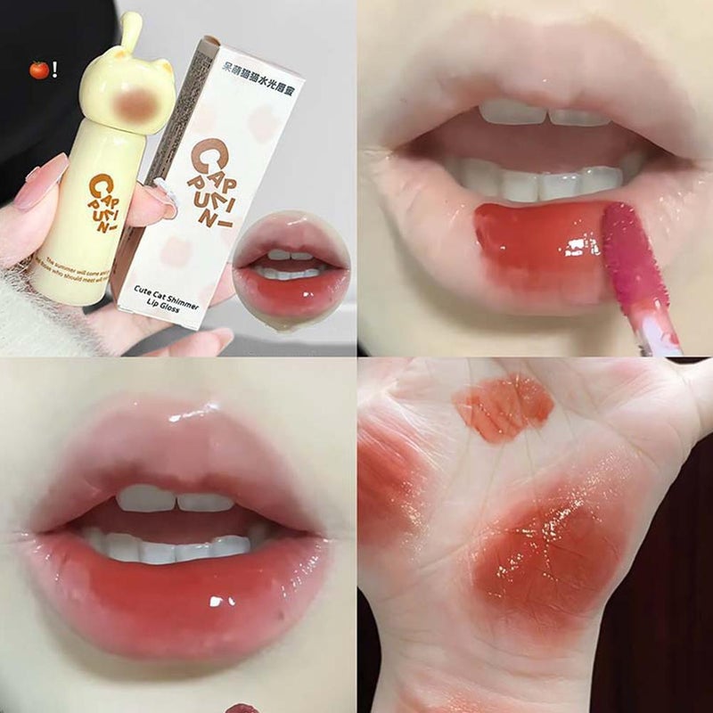 CAPPUVINI Cute Cat Moisturizing Lip Gloss, Moisturizing, Gentle, Brightening, Mirror-like Lip Tint, Suitable for Students